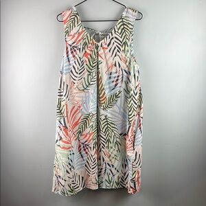 Tahari 100% Linen Tropical Leaf Print Sleeveless Dress Size L